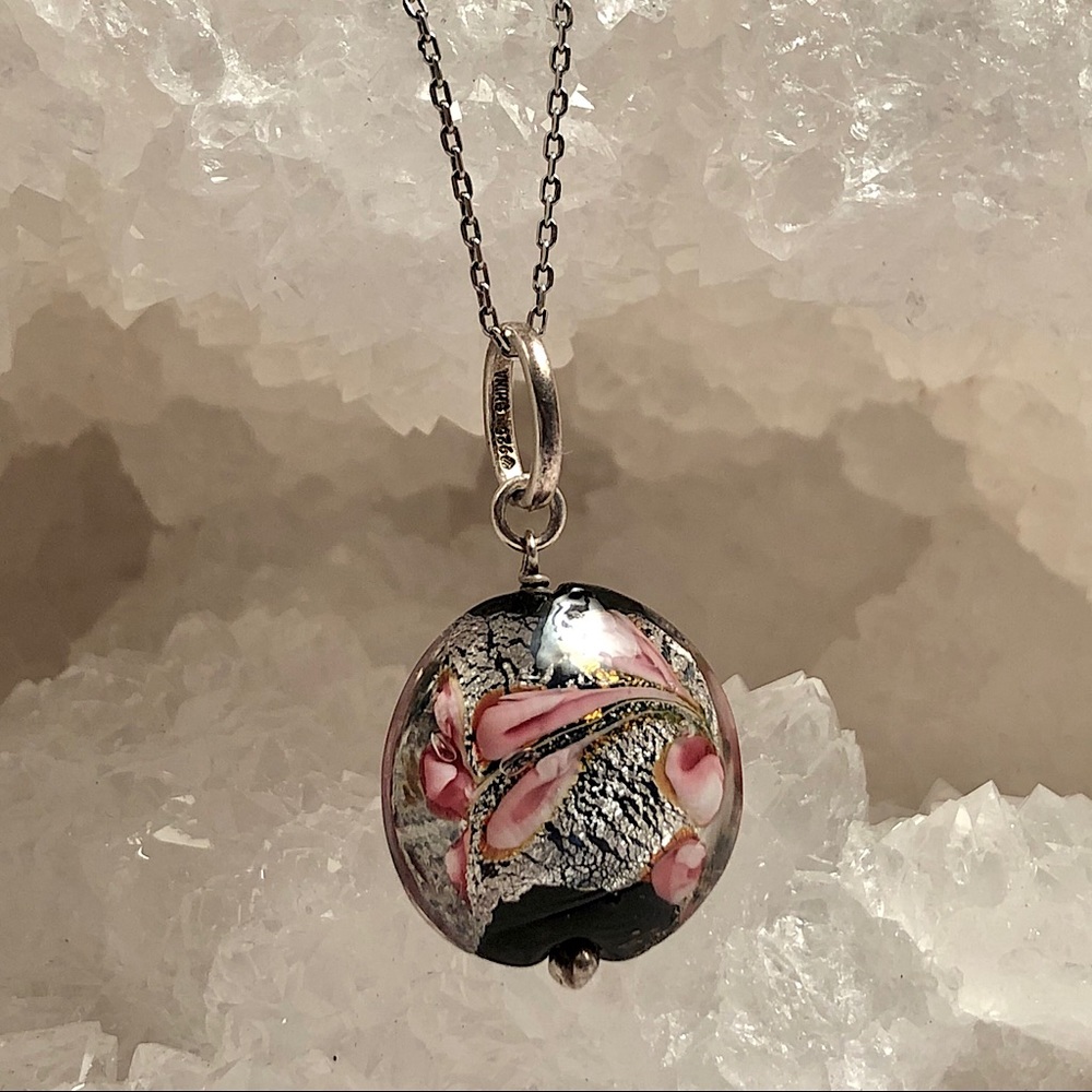 Chinese Silver Dichroic Glass Pendant Necklace 🐉